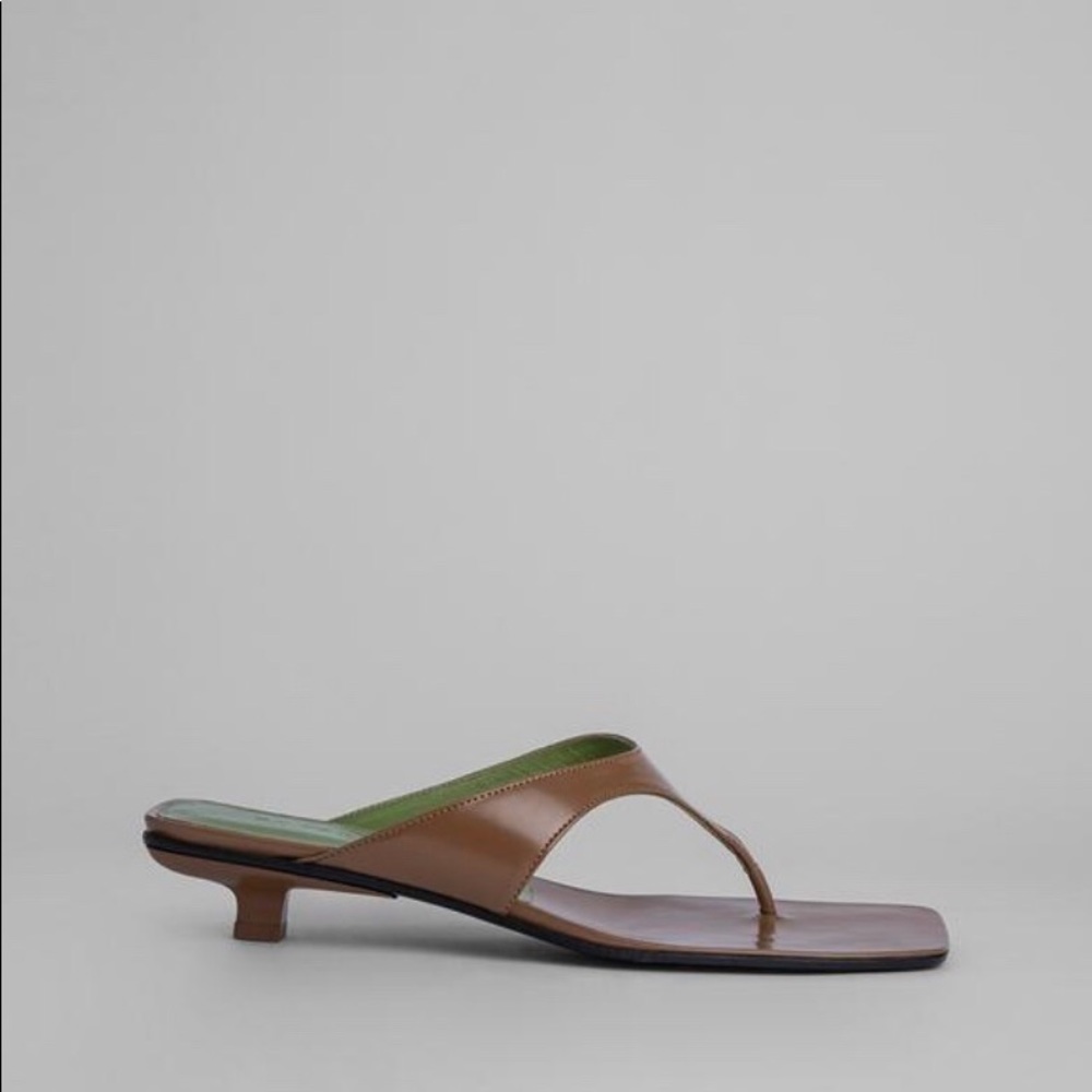 BY FAR Jack Sandal in Semi Patent Tan - NWT
